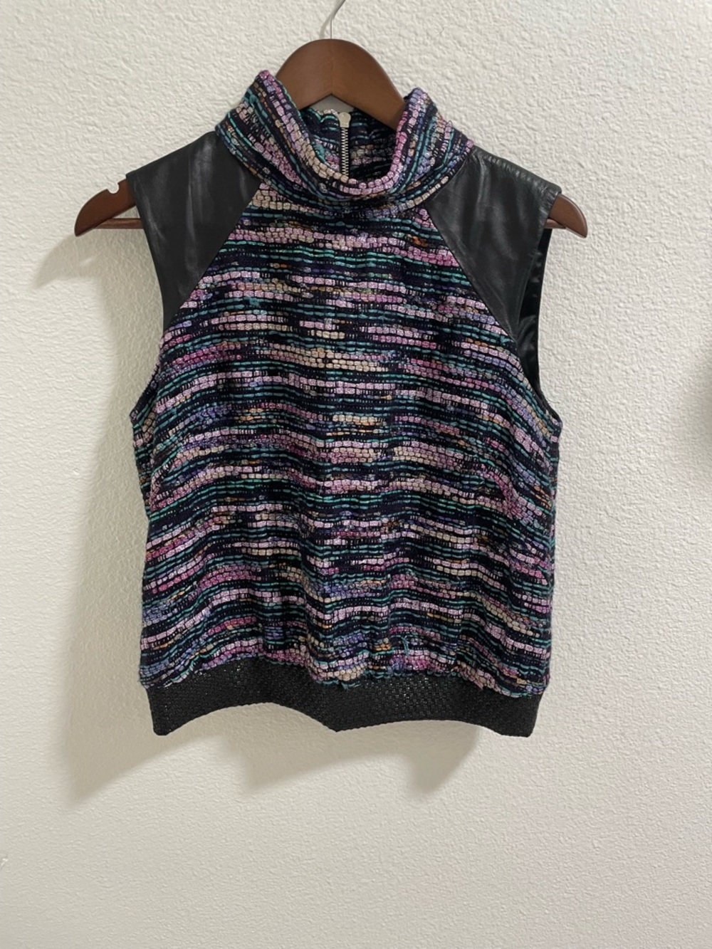 Milly Sleeveless Multicolor Cowl Neck Sweater Top - Black Trim